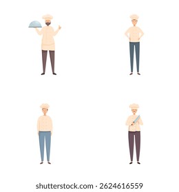 Professional chef character in various culinary poses and gestures isolated on white background  vector illustration collection for restaurant, hospitality, and food industry design concepts
