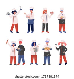 Professional Chef Characters Collection, Kitcheners and Bakers Wearing Traditional Uniform Working in Restaurant or Cafe Vector Illustration