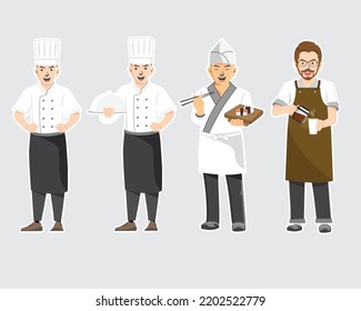 Professional Chef Characters, Restaurant staff Vector illustration cartoon character.