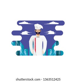 professional chef with cityscape