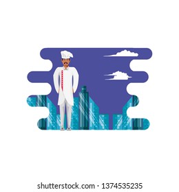 professional chef with cityscape
