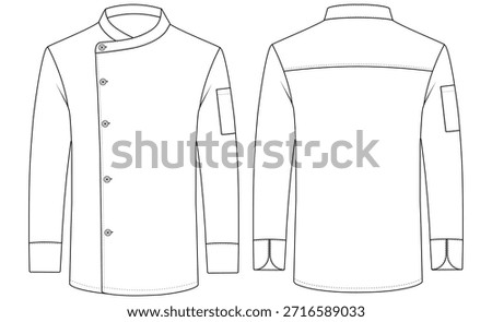 Professional Chef Coat Line Art Vector Illustration Front and Back View