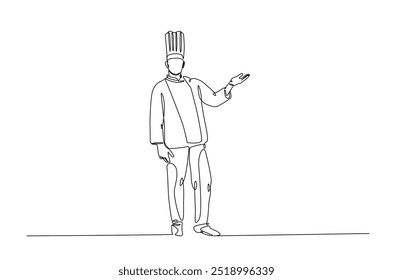 Professional chef continuous one line drawing. Chef wearing uniform and chef hat in single line art illustration. Editable vector.  