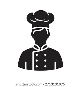 Professional chef cook avatar man uniform icon symbol solid glyph vector design element restaurant kitchen culinary master hat job occupation staff service