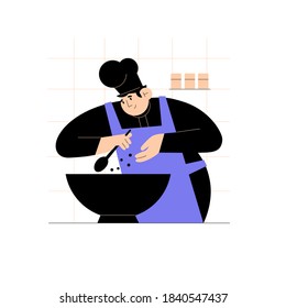 Professional chef cook preparing dishes with spices isolated. Vector flat Illustration of restaurant kitchen. Concept of food and cooking. Design for banner, landing page, card, flyer