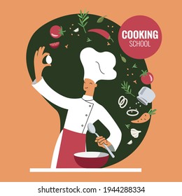 Professional chef  cooking. Culinary chefs. Hand Drawn Sketch Vector illustration. the cook prepares the food.