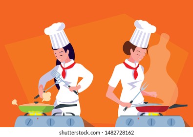 professional chef cooking in kitchen scene