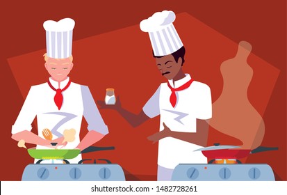 professional chef cooking in kitchen scene