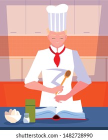 professional chef cooking in kitchen scene