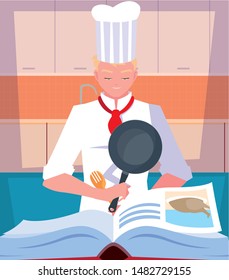 professional chef cooking in kitchen scene