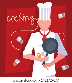 professional chef cooking with pan of kitchen