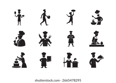  Professional Chef Cooking Silhouette Vector Artwork Set