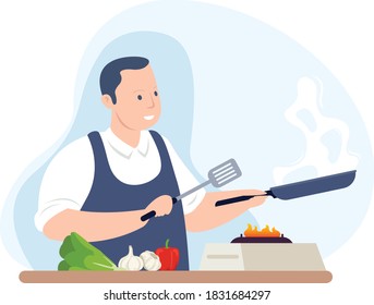 A professional chef is cooking a special menu for the customer