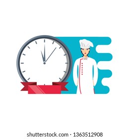 professional chef female with clock time