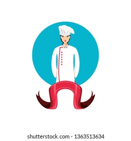 professional chef female with ribbon