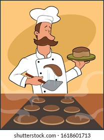 A professional chef flips pancakes from a grill.