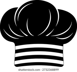 Professional Chef Hat Silhouette featuring Elegant Toque Blanche Design with Striped Band for Culinary Arts Restaurant Branding and Cooking School Graphics