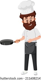 A professional chef holding pan illustration