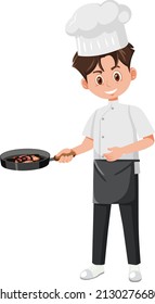 A professional chef holding pan illustration
