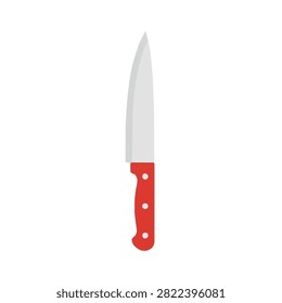 Professional chef kitchen knife with red handle and sharp blade isolated on white background vector