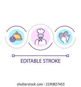 Professional Chef Loop Concept Icon. Customized Meal Prep Abstract Idea Thin Line Illustration. Kitchen Professional. Fine Dining. Isolated Outline Drawing. Editable Stroke. Arial Font Used