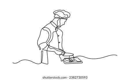 Professional Chef Man Cooking Oneline Continuous Single Line Art Editable Line