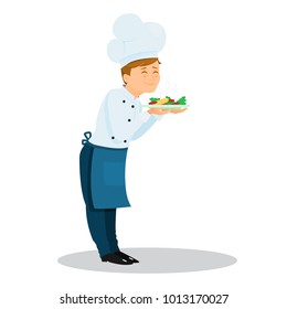 Professional chef marks ok with the fingers. Cartoon style. Vector illustration.