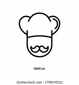 Professional chef with mustache thin line icon. Flat design vector illustration.