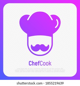 Chef profesional con icono de línea delgada bigote. Ilustración vectorial de diseño plano.