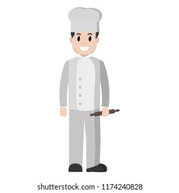 professional chef with rolling pin and uniform