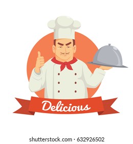 Professional Chef serving the dish Cartoon vector illustration