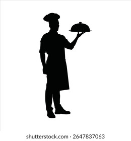 Professional Chef with Serving Tray Silhouette - Culinary Expert Silhouette