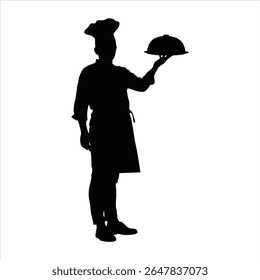 Professional Chef with Serving Tray Silhouette - Culinary Expert Silhouette