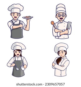 Professional chef set , gourmet collection. Vector illustration cartoon character.