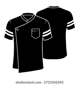Profesional chef uniforme chaqueta silueta Ilustración vectorial con Botones de doble pecho y rayas para restaurante cocina ropa de trabajo de ropa culinaria