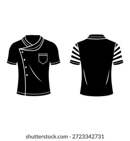 Chef profissional uniforme com envoltório frente e bolso silhueta vetor ilustração para cozinha do restaurante e vestuário pessoal culinário
