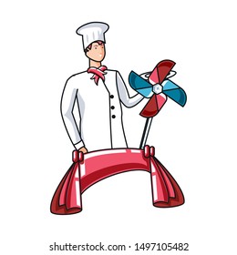 professional chef with wind toy labor day celebration