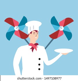 professional chef with wind toy labor day celebration