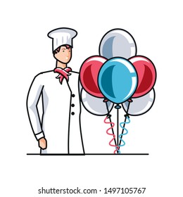professional chef worker with balloons helium labor day celebration