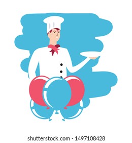professional chef worker with balloons helium labor day celebration