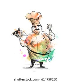 Professional chefs cooking. Culinary chefs. Hand Drawn Sketch Vector illustration.