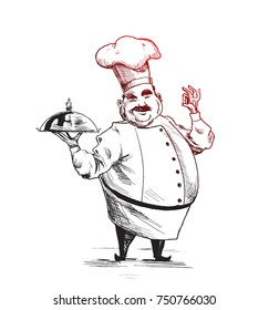 Professional chefs cooking. Culinary chefs. Hand Drawn Sketch Vector illustration.