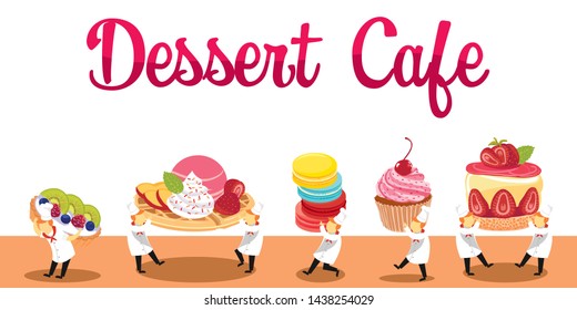 Professional chefs decorate dessert in the cafe, sweet desserts, dessert background, bakery shop