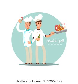 Professional chefs flat design. Happy cooks vector cartoon characters icon isolated on white illustration