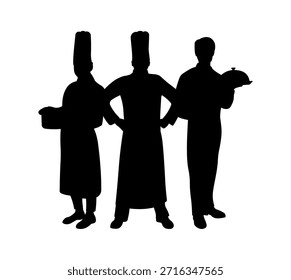 Professional chefs silhouette group.  Culinary team wearing uniform