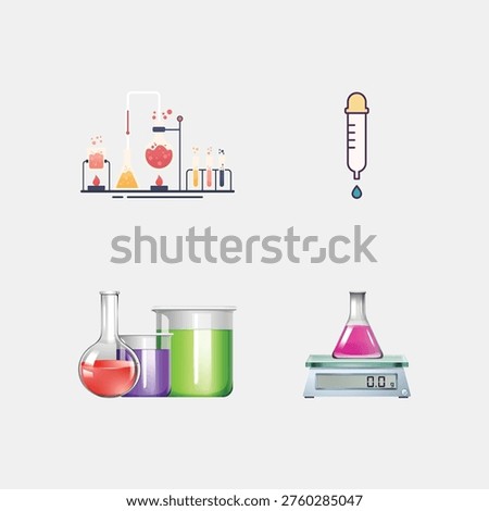 Professional Chemistry Experiment and Distillation Setup Icons