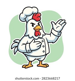 Professional Chicken Chef Character Presenting Menu Illustration
