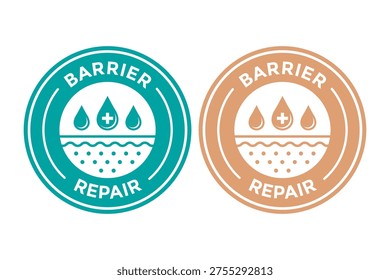 Professional circular badge design for skin barrier repair products featuring water drops and skin pore texture for skincare and dermatology brands.