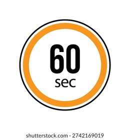 A professional circular icon displaying 60 sec in black text with an orange border. This graphic represents a one minute duration, countdown, or time limit for use in web design, apps, and presentations.