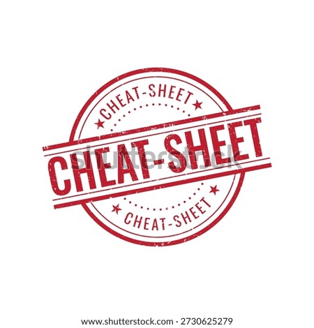 Professional circular red cheat sheet rubber stamp with star elements for educational quick reference guides